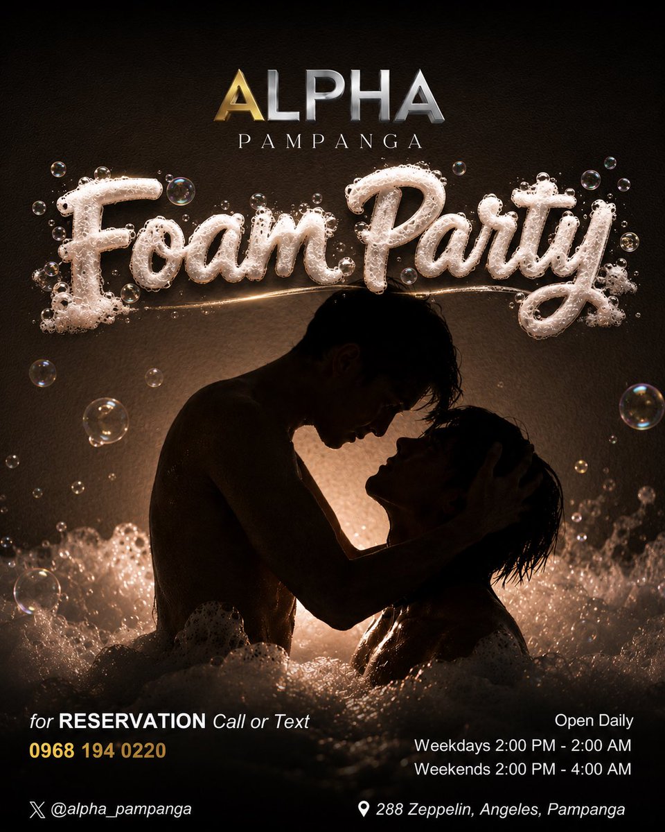 alpha_pampanga's tweet photo. ���� GET READY TO GET WET &amp; WILD🫧

We’re turning up the heat and burying the pool area in pure, unadulterated foam! Leave your worries (and your inhibitions) behind and dive into the ultimate wet party experience. Are you ready to get covered? 💦🔥

📞 Book now: 09681940220 https://t.co/EWkbhe3ITE