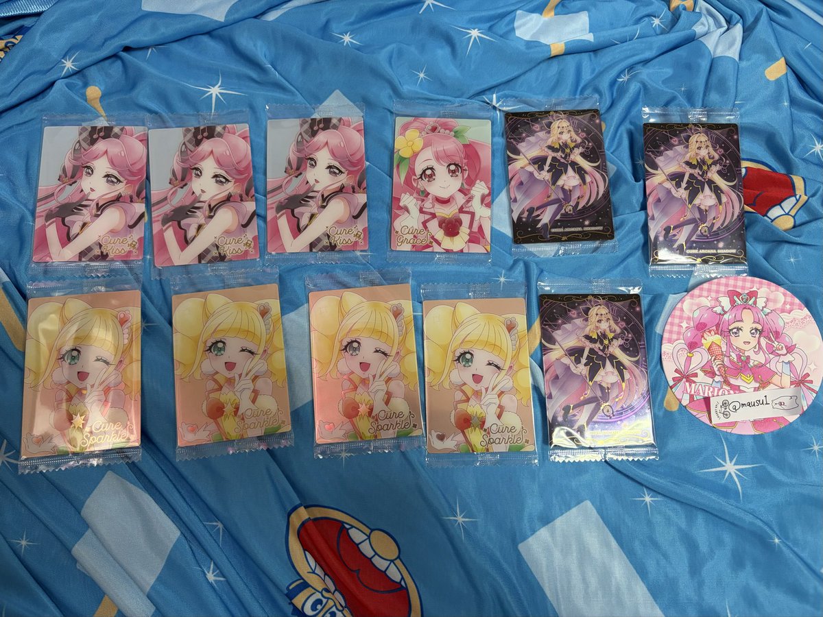 mausu1's tweet photo. プリキュアウエハース13
交換希望

譲　画像の物

求　HRのキュアズキューン、HRのキュアミスティック

キュアキッス、キュアグレース、キュアスパークル、キュアアルカナシャドウ

１枚につき１枚（HR）
アルカナシャドウは３枚でHR交換可能です。 https://t.co/lQv6GIjVAn