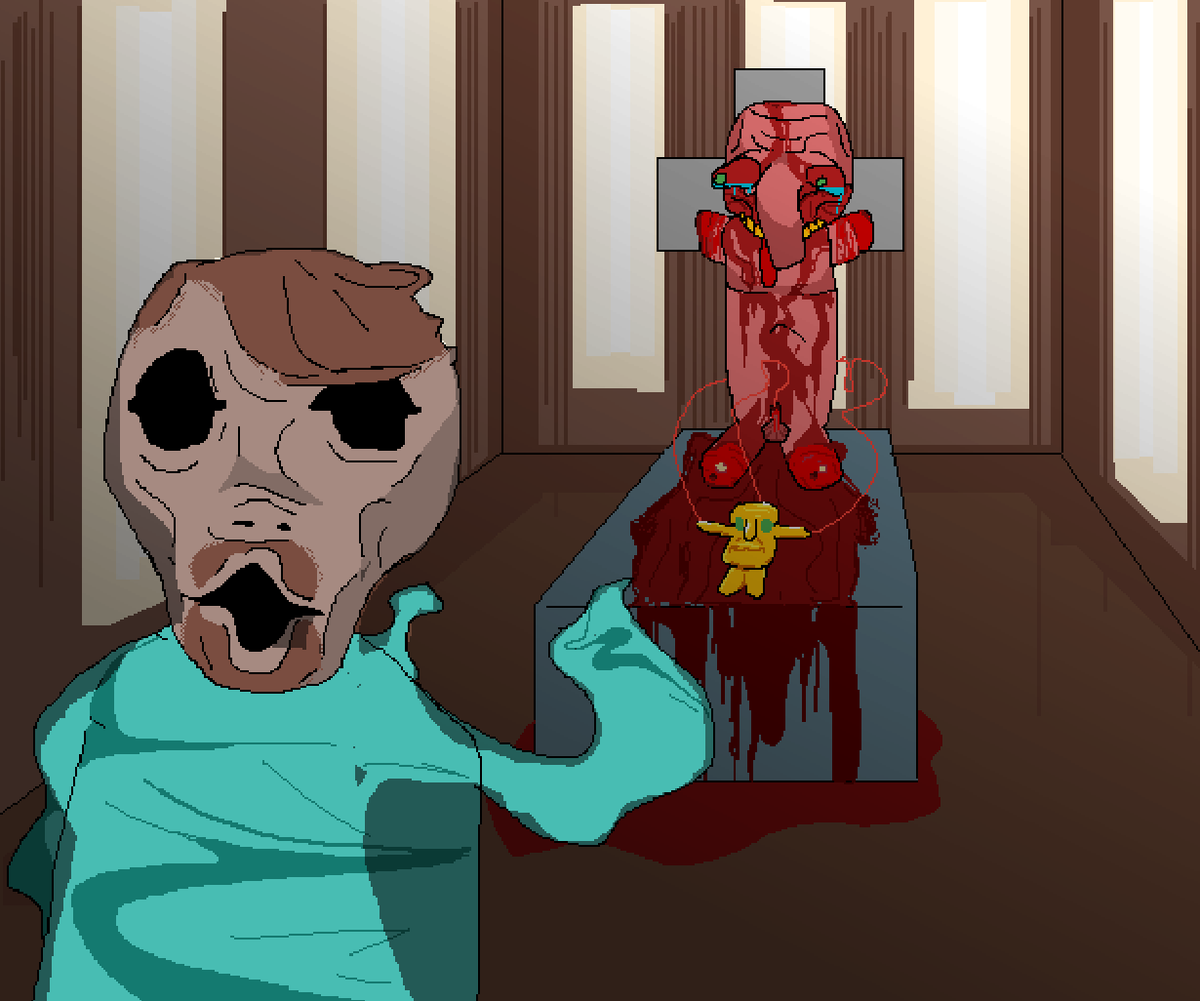 cheetosdeadfart's tweet photo. steve did not find great treasure in woodland mansion (minecraft fan art) https://t.co/GfuPskY85C