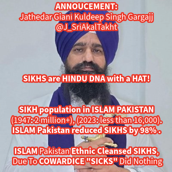 AaronNatha50009's tweet photo. @SarpanchMika SIKHS are HINDU DNA with a HAT! @J_SriAkalTakht https://t.co/o5huA3wKjn