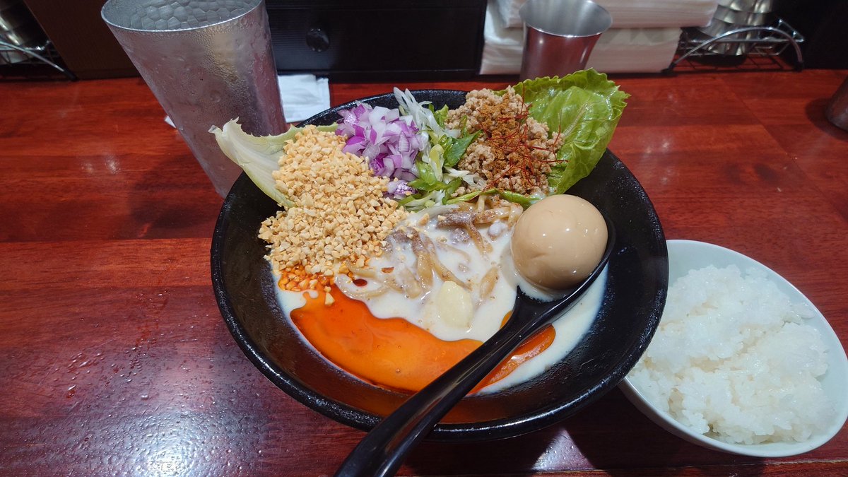 samtiva's tweet photo. ベルーナドームへ行く前に麺屋綴さんで腹ごしらえです。
限定の綴担々冷しいただきました。
〆にライス投入でおいしくいただきました。
#麺屋綴 
#金町チャレンジ https://t.co/28k51LkHso