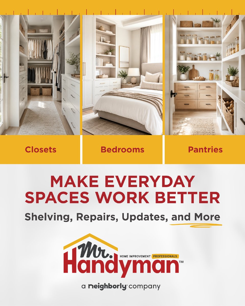MrHandyman's tweet photo. The spaces you use every day should work for the way you live. 🧺 Mr. Handyman® can help make everyday rooms feel more functional and finished. Schedule your service today!

#MrHandyman #Neighborly #HomeImprovement https://t.co/0oyBNIBSKQ