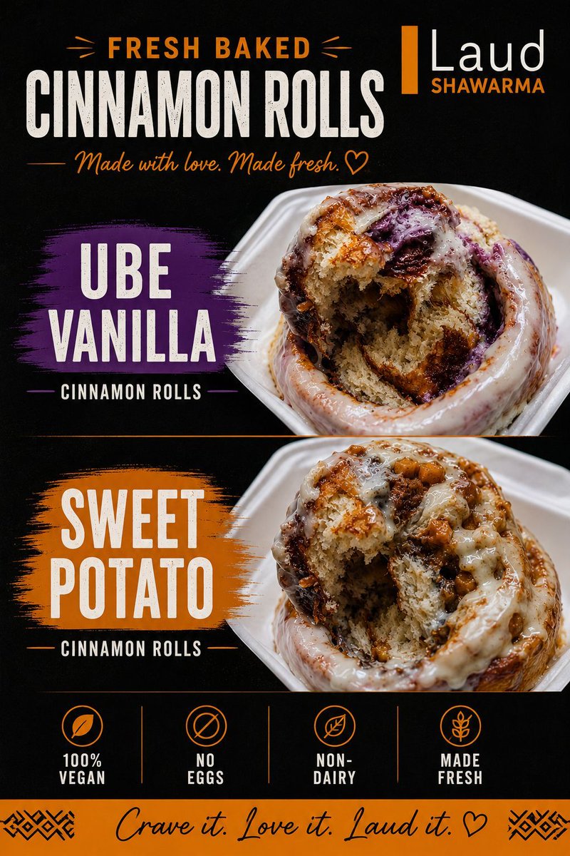 LaudShawarma's tweet photo. Ube Vanilla or Sweet Potato Maple? 👩🏾‍⚖️

Both non-dairy. Both natural ingredients. Both non-preservatives.

Order online at https://t.co/buwFZozBCN or use DoorDash, Ubereats or Grubhub to deliver.

#laudshawarma
#laudit
#laudEats
#vegandesert
#howardcounty https://t.co/u7PmjmvLqN