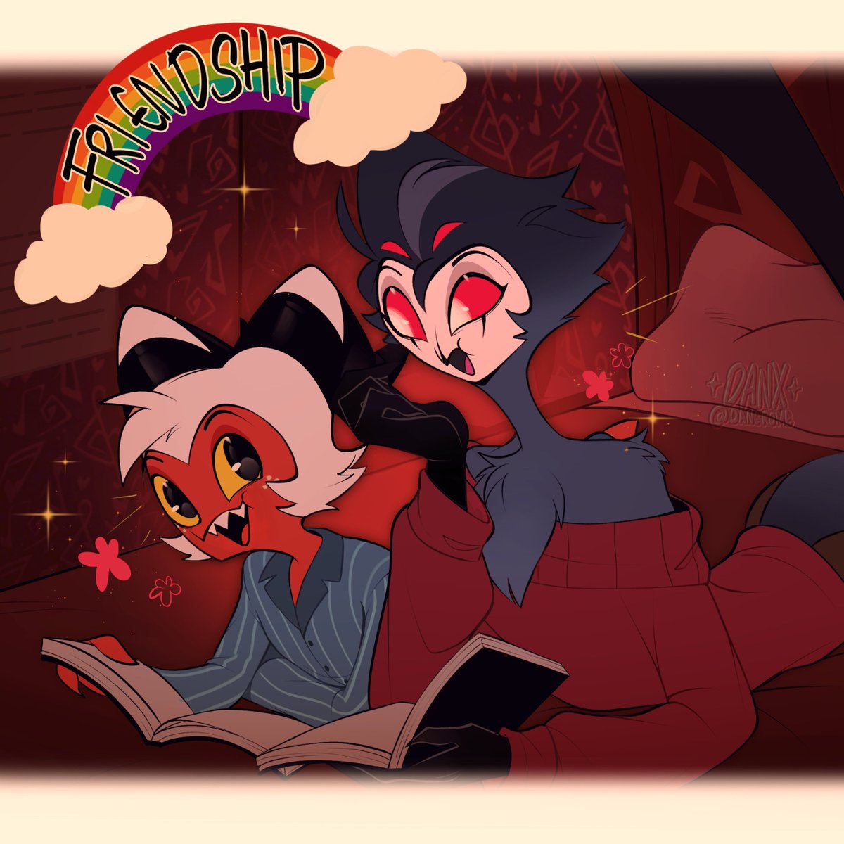 Dani_R0me's tweet photo. ✨ Friendship Book Club✨
A drawing before tomorrow's short film premiere ✨🌸

It was a drawing idea that came to me late and I had to do it 😫✨

#Moxxie #Stolas #HelluvaBoss‌ https://t.co/wTN55hkeoW