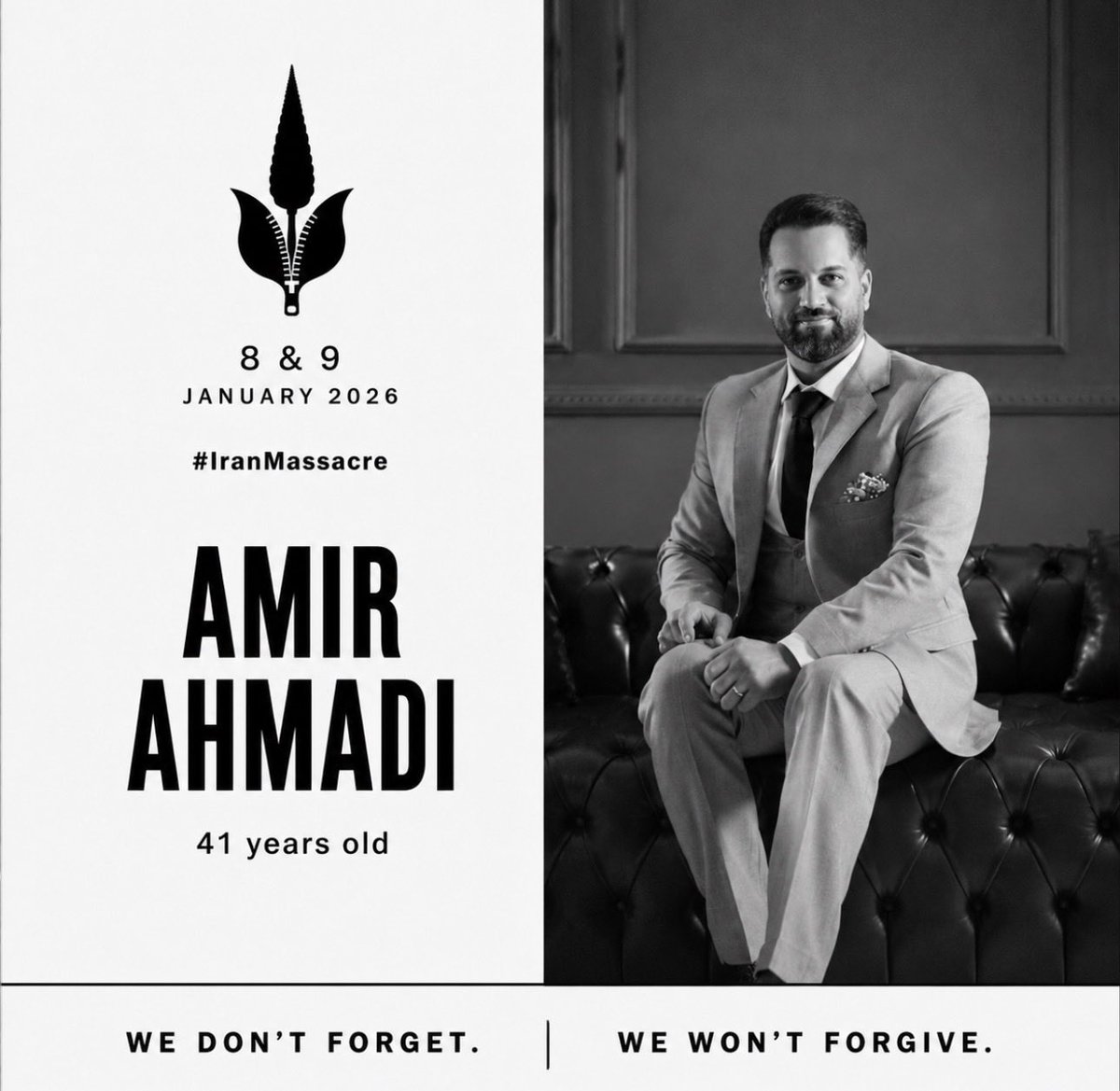 BeMyVoiceIran's tweet photo. #RememberJan8And9
My name is Amir Ahmadi. I was 41 years old. I was a husband, an athlete, and an auto body repair technician in eastern Tehran.
On January 8, 2026, I was shot in the head by an Islamic Republic sniper in Tehran.
Please share my story so the world knows about the #IranMassacre.
#امیر_احمدی