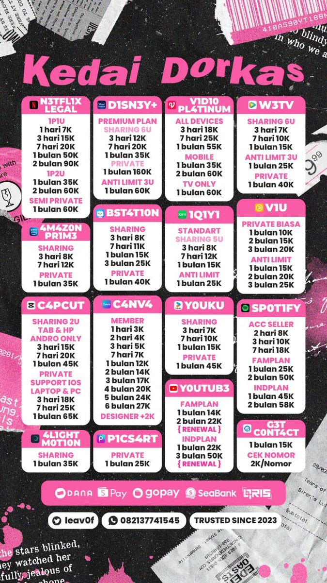 FransiscaElvant's tweet photo. langganan sewa apk přèm murah trusted - full garansi, admin ramah &amp; fast respon

order : https://t.co/TMzrHNVwzP

prime vidio netflix bstation viu iqiyi youtube wetv canva alightmotion youku getcontact capcut spotify disney, pagi malam open

#zonauang w9vksdi https://t.co/NotT0XUiJy
