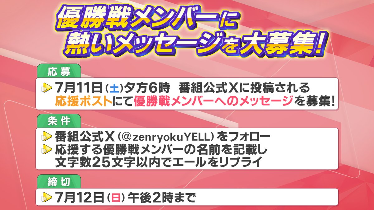 zenryokuYELL's tweet photo. 🎁 GⅡ#全国ボートレース甲子園 SP🎁
／
📢届け！ファンエール👐✨
＼
あなたの応援するレーサーへメッセージを大募集！！
生放送でコメントを紹介します💌
メッセージをくれた方の中から２０名様に
GⅡ全国ボートレース甲子園グッズを含む
3⃣点セットをプレゼント🎁💕

🔽応募方法
①番組公式アカウントをフォロー
②この投稿に「返信」
③メッセージの文字数25文字以内で💌
応援する優勝戦メンバーのお名前と全力エール🥰

🔽お願いとご了承
●希望のペンネームを記載　もしくはアカウント名で紹介します
●明らかな誤字脱字は微修正させていただきます
●誹謗中傷は対象外とさせていただきます
【応募期間】 ７月１２日（日）午後2時まで

■応募規約はこちら
 https://t.co/QtwybJBe6t