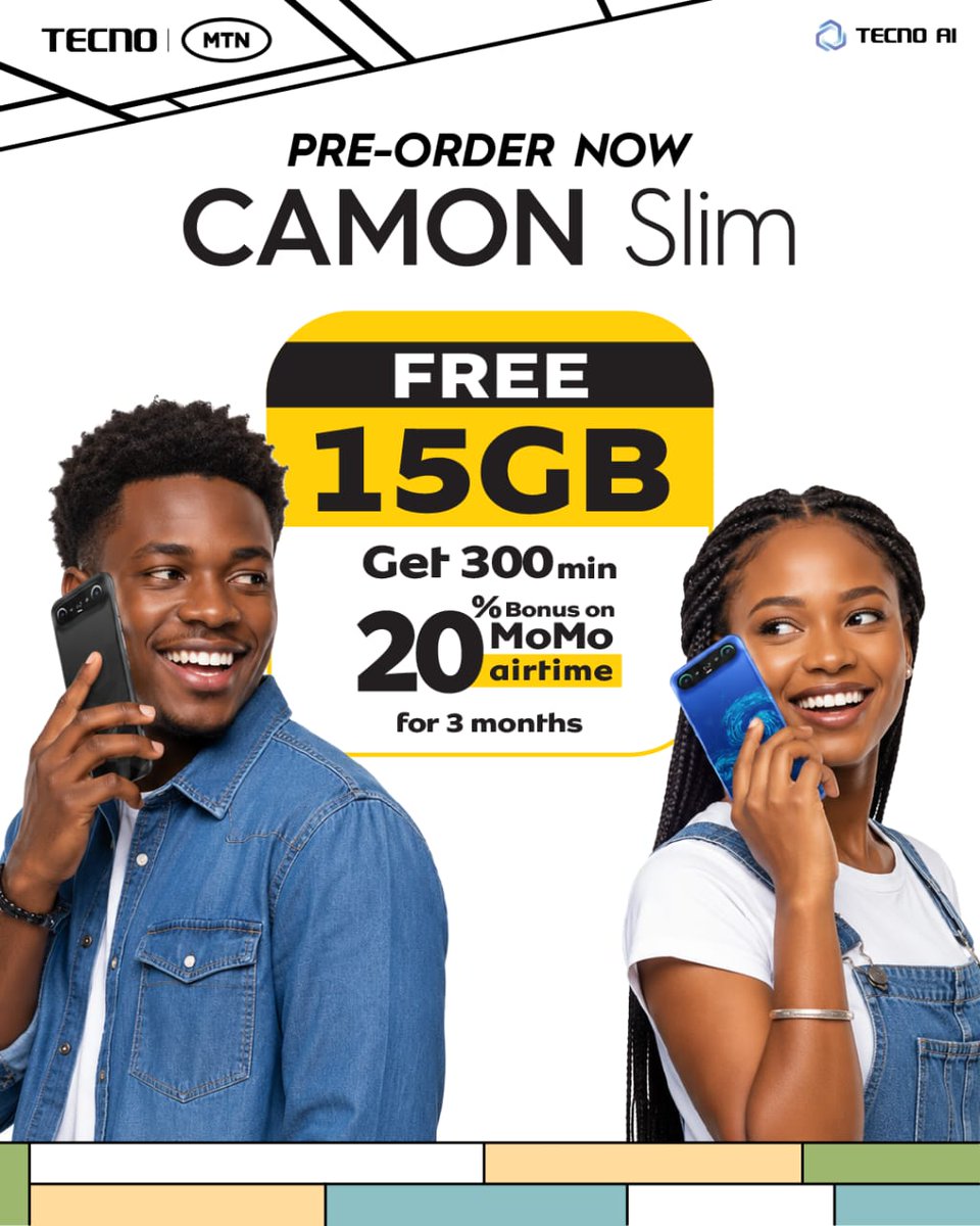 TECNOMobileRW's tweet photo. Enjoy FREE 15GB, 300 minutes, and 20% Bonus on MoMo Airtime for 3 months with MTN.
Ntucikwe n’aya mahirwe! Kanda link iri muri bio ukore pre-order yawe nonaha. #tecnocamonslim #tecnorwanda #camonslim https://t.co/AwecB5WW05
