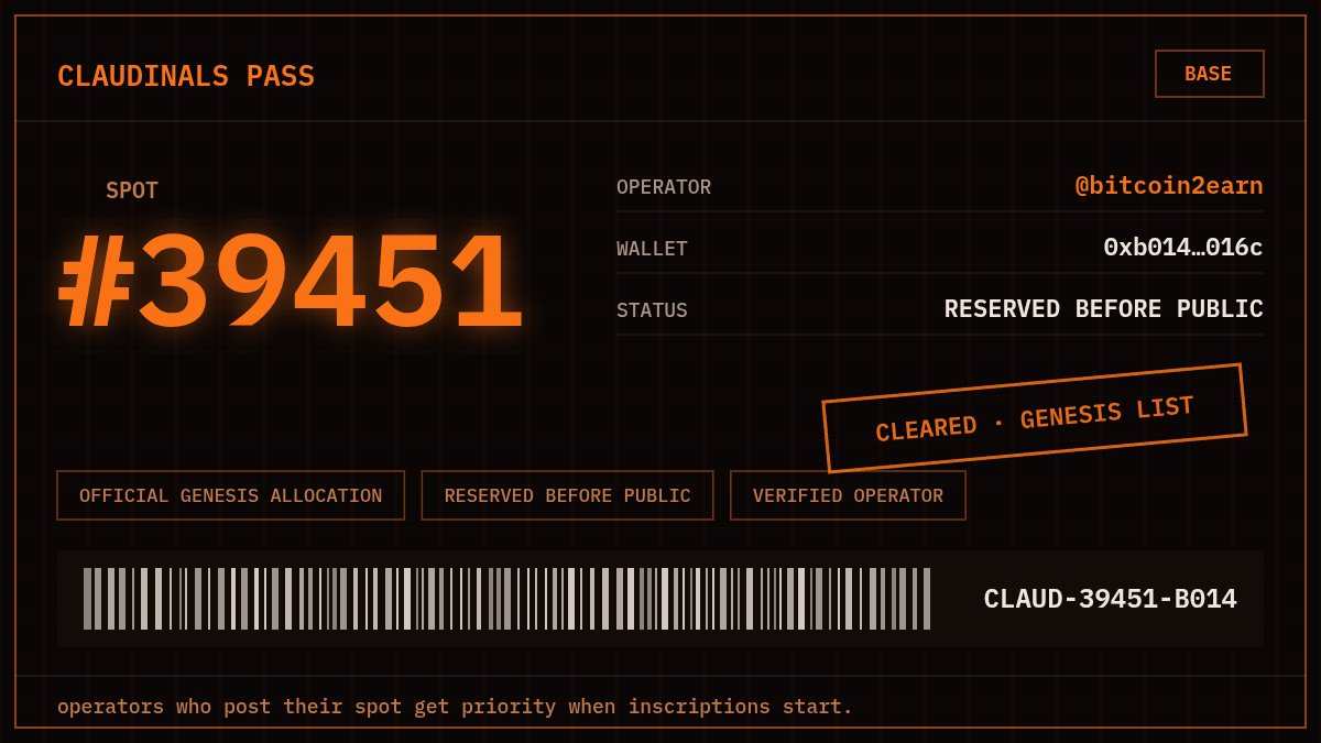Bitcoin2Earn's tweet photo. claim your spot at @claudinals
I have mine https://t.co/BmCvR9hhTb