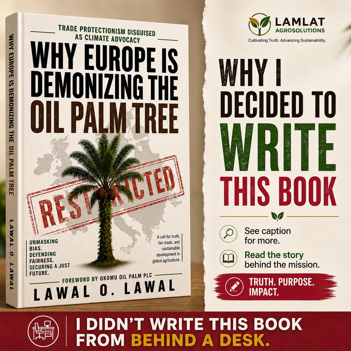 lawal_squared's tweet photo. I've walked oil palm plantations and advised smallholder farmers who depend on this crop to feed their families. 

When I saw Europe's campaign against palm oil, I knew someone with field knowledge had to respond. 

That someone is me. 
Book dropping soon. https://t.co/Auywz8k8qE