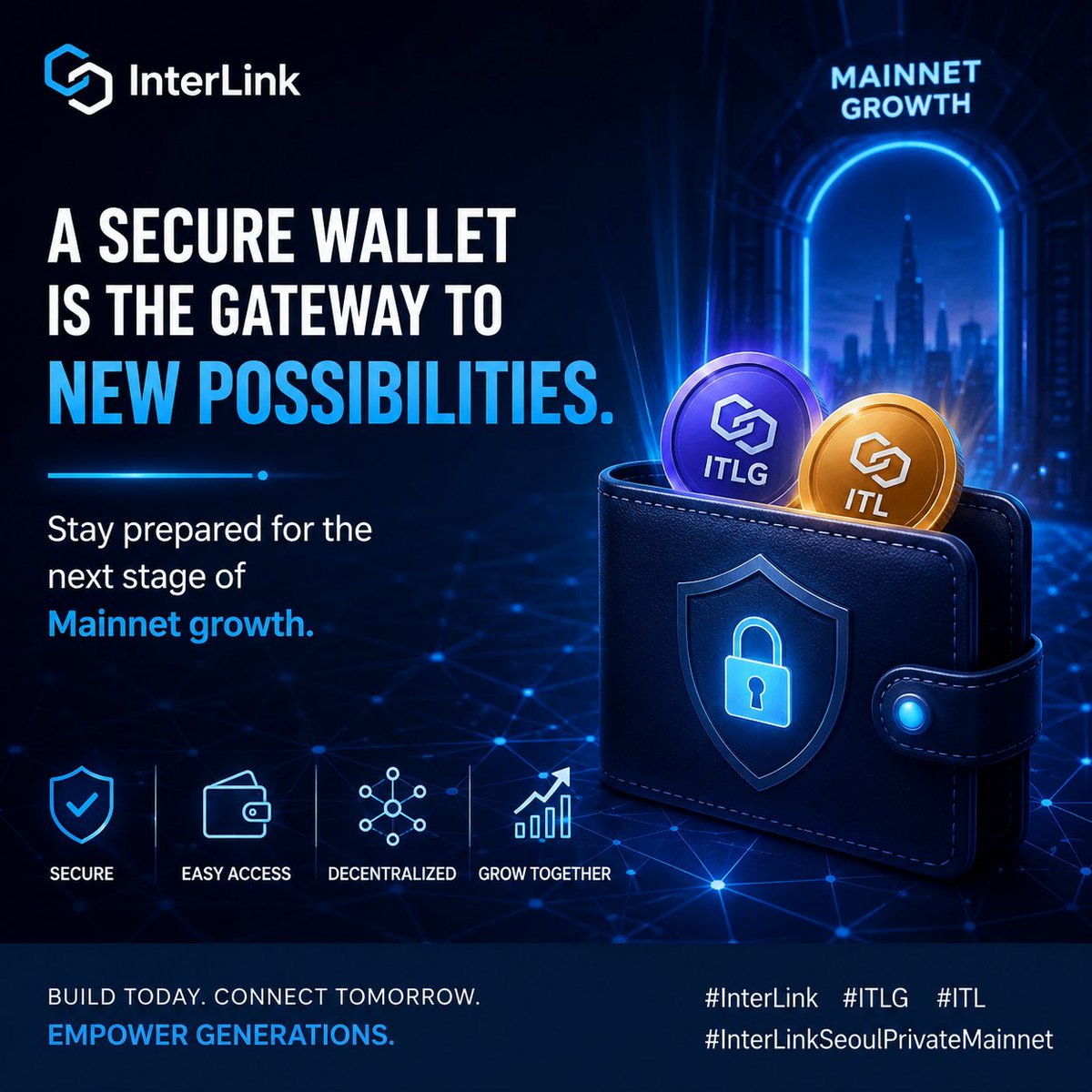 RSusmitah's tweet photo. A secure wallet is the gateway to new possibilities. Stay prepared for the next stage of Mainnet growth. #InterLink #ITLG #ITL #InterLinkSeoulPrivateMainnet https://t.co/dDjLolzyQH