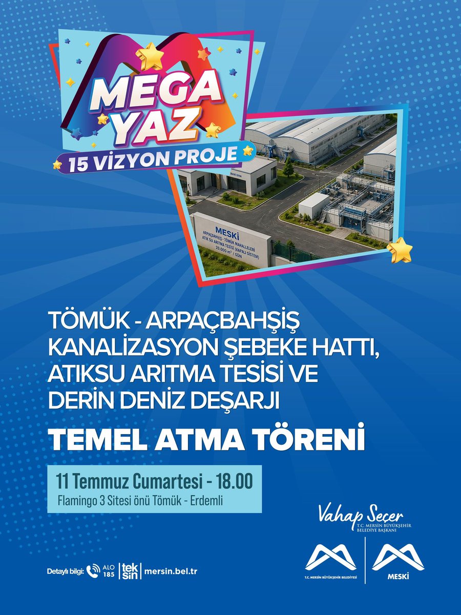 ozanvaral's tweet photo. Tömük - Arpaçbahşiş Kanalizasyon Şebeke Hattı, Atıksu Arıtma Tesisi ve Derin Deniz Deşarjı Temel Atma Töreni'nde buluşalım!

🗓️11 Temmuz Cumartesi 
⏰18.00
📍Flamingo 3 Sitesi önü Tömük - Erdemli 

#MegaYaz https://t.co/PcQDZyBv5l