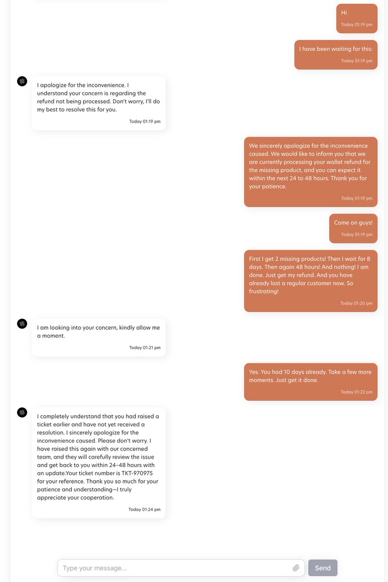Gunjan23Sharma's tweet photo. One of my friends, a loyal @snitchindia customer, with more than 30 orders, got scammed by them this time. 4 Trousers ordered, only 2 received, and it has been more than 11 days. Neither products arrived nor the refund. Pathetic. Do better @siddharth916 or shut the shit shop! https://t.co/DC7RG5XUt0