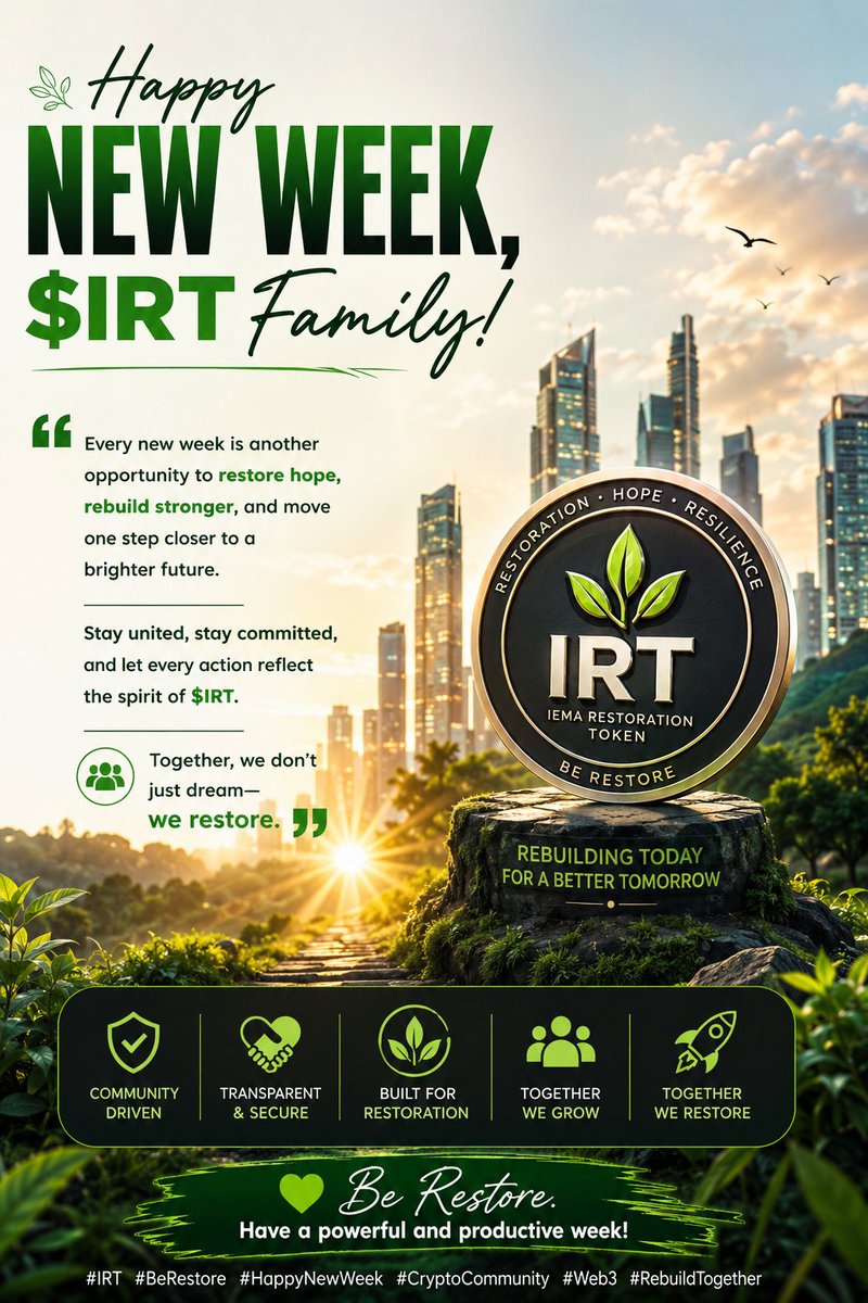 Aigotoken's tweet photo. Happy weekend, $IRT Family
"Every new week is another opportunity to restore hope, rebuild stronger, and move one step closer to a brighter future. Stay united and let every action reflect the spirit of $IRT
Ca: 0x92002de3BAbA2b1ce57e8b6cAeCb6AFCBA38391d
@RestorationIRT https://t.co/sW6JTS2MhY