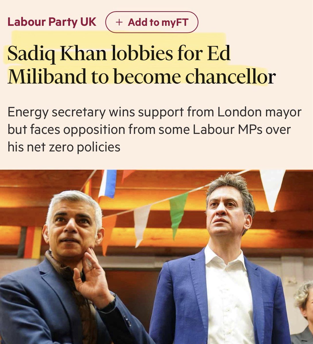 Artemisfornow's tweet photo. Khan pushes for Mad Ed as Chancellor!

If you thought the last two years were bad, you haven’t seen anything yet.

Agenda 2030 implementation needs Net Zero embedded into every part of the economy! energy, transport, housing, food and finance.

And Ed Miliband is reckless enough to do it.