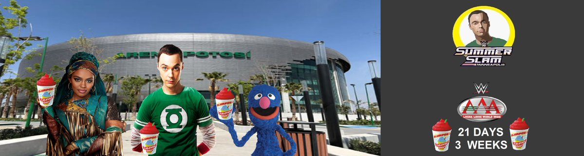 josh9180185266's tweet photo. #SheldonCooper meets #Uma, the host for tonight's #LuchaLibreAAA, and #Grover, who's here for next week's tapings, at Arena Potosi San Luis Potosi, SLP.  #RoadToSummerSlam https://t.co/Ch0R5K9UKm