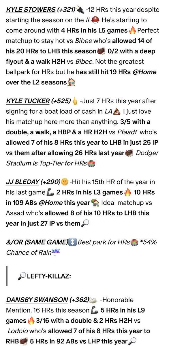TroubleBets's tweet photo. SATURDAY 7/11/26 DINGER LIST+WRITE-UPS✍️

WE HIT ON 6 HRs YSTRDY (ALMOST 7)

LET’S KEEP IT GOING!📈

#GamblingX #MLB #Parlays #DFS https://t.co/eAmMX30Boc