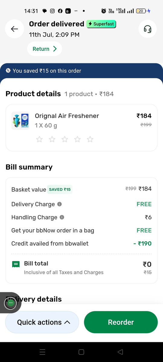 Debu79's tweet photo. @bigbasket_com what's going with your delivery partners? They just blindly marking the items as delivered even without actual delivery? https://t.co/4Vw1ILG0pj