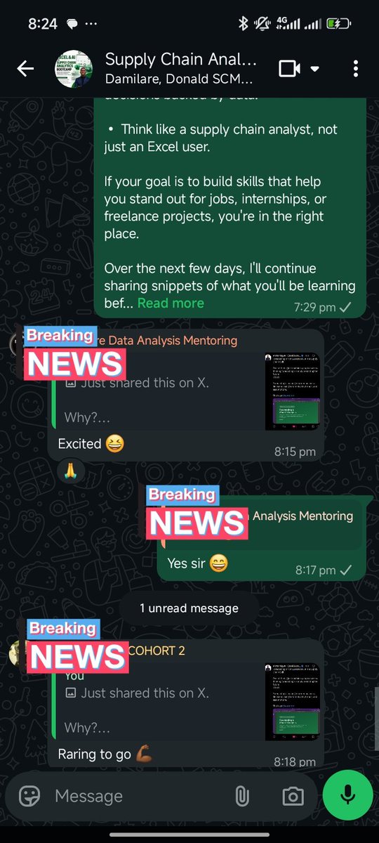 _VictorUgwu's tweet photo. I need to tell you what just happened in my bootcamp group chat.

Cohort 2 hasn't started yet. Not one class has held. And already my students are posting things like:

"Excited 😆"
"Raring to go 💪"

People are sharing the bootcamp flyer on X on their own, without me asking. That's not hype I manufactured. That's people who already know what's coming.

So let me tell you what's coming.

Excel & AI for Supply Chain Analytics Bootcamp – Cohort 2

If you're an aspiring analyst, a supply chain professional trying to level up, or someone tired of watching YouTube tutorials that never actually get you job ready, this is built for you.

In 5 weeks, you will learn how to:

✅ Use Excel like a supply chain analyst, not just a spreadsheet user
✅ Analyze inventory and logistics data with real frameworks
✅ Build interactive dashboards that actually communicate insight
✅ Report KPIs the way hiring managers expect to see them
✅ Apply AI tools to speed up and sharpen your data analysis

This isn't theory. This isn't recycled content. It's live classes, hands on assignments, and a capstone project you'll walk away with, something you can actually show in an interview or on a portfolio.

Here's the truth: most people don't struggle to get supply chain or analytics jobs because they lack intelligence. They struggle because nobody ever showed them how to think like an analyst and prove it with real work.

That's the gap this bootcamp closes.

Early bird fee: ₦50,000 / $50
Starts: July 24th, 2026
Format: 5 weeks, live online classes, hands on assignments, capstone project, certificate of completion

Slots are limited. Cohort 2 is already filling the same way.

If you've been sitting on the fence about building real, marketable data skills, this is your sign.

Comment "COHORT2" or send me a DM, and let's get you enrolled before the slots close.

Your future self, three months from now, building dashboards you're proud of, is waiting on the decision you make today.

#SupplyChainAnalytics #DataAnalytics #ExcelSkills #AIAutomation #SupplyChainManagement #DataChainAnalytics #UpskillYourself #CareerGrowth #LogisticsAnalytics #ExcelForBusiness #NigeriaTech #DataAnalyticsTraining #FreelanceAnalyst #KPIReporting #InventoryManagement