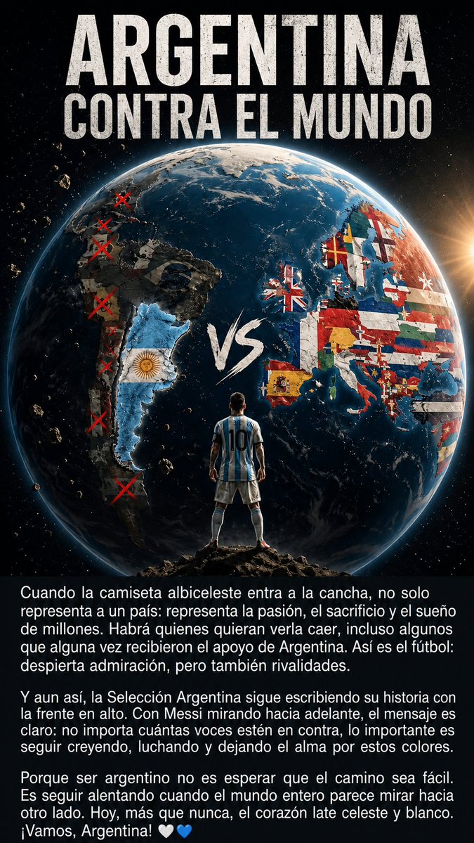 Vanis79's tweet photo. Argentina contra el mundo 🌎! Vamos Carajo! Aunque ganes o pierdas siempre orgullosa de este grupo q solo nos dios alegrías! #argentinaaustria #argentina #mundialdefútbol2026 https://t.co/dOt1Sr9kbx