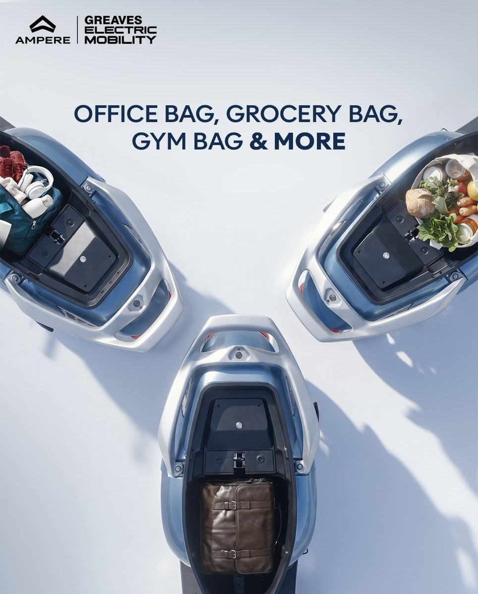 ampere_ev's tweet photo. Office bag, grocery bag, gym bag and everything else your day throws your way.
The Ampere Magnus G Max comes with the space to keep up with every plan on your list ✔️
#BootSpace #EVScooter #AmpereMagnusGMax #Ampere #GreavesElectricMobility https://t.co/5HqBE21Jw1