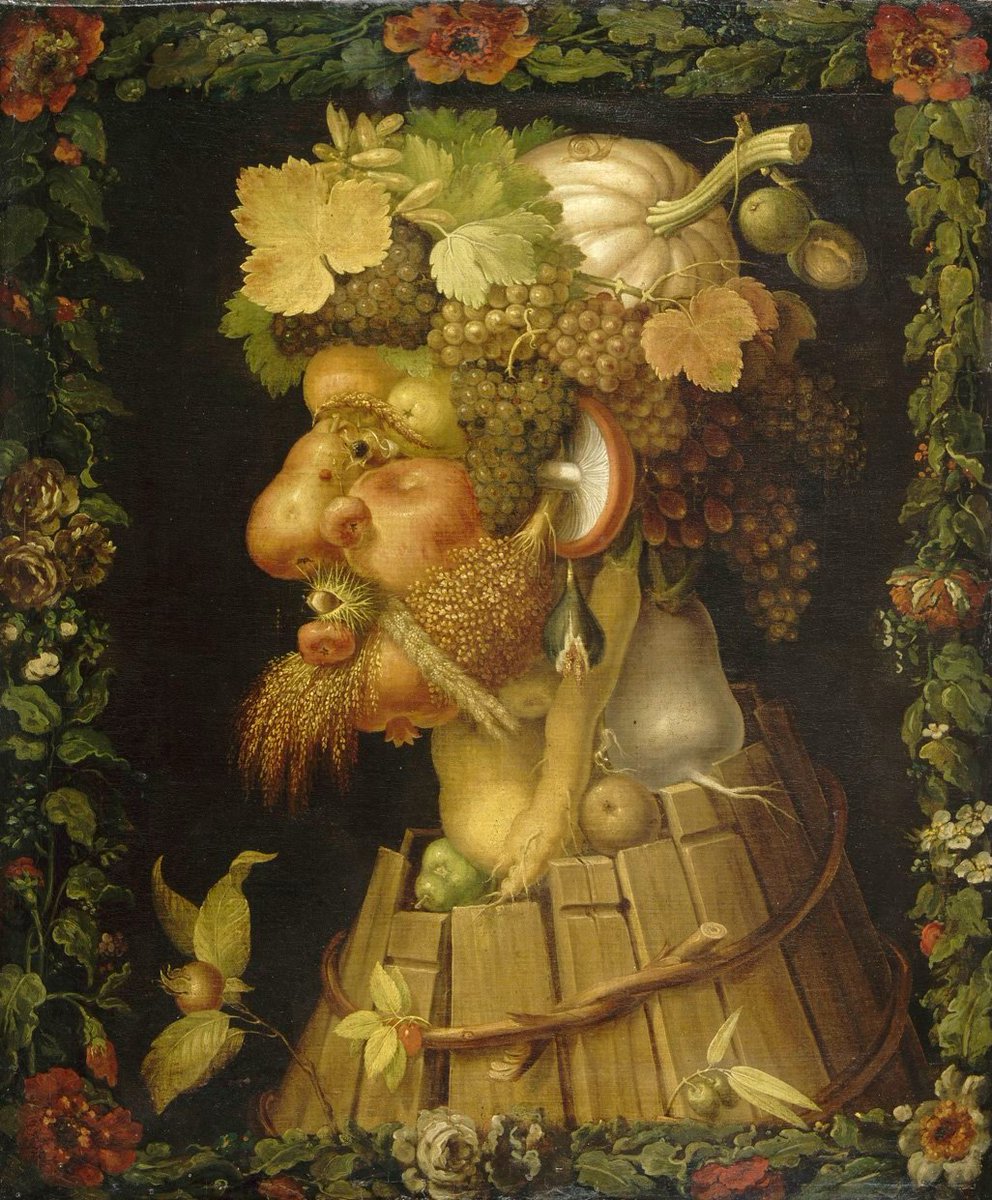 Revizorsb's tweet photo. Giuseppe Arcimboldo, né vers 1527 à Milan est mort le 11 juillet 1593 à Milan. Peintre maniériste italien, il est célèbre comme auteur de nombreux portraits suggérés par des végétaux, des animaux ou des objets astucieusement disposés. https://t.co/0qLcDy2Kai