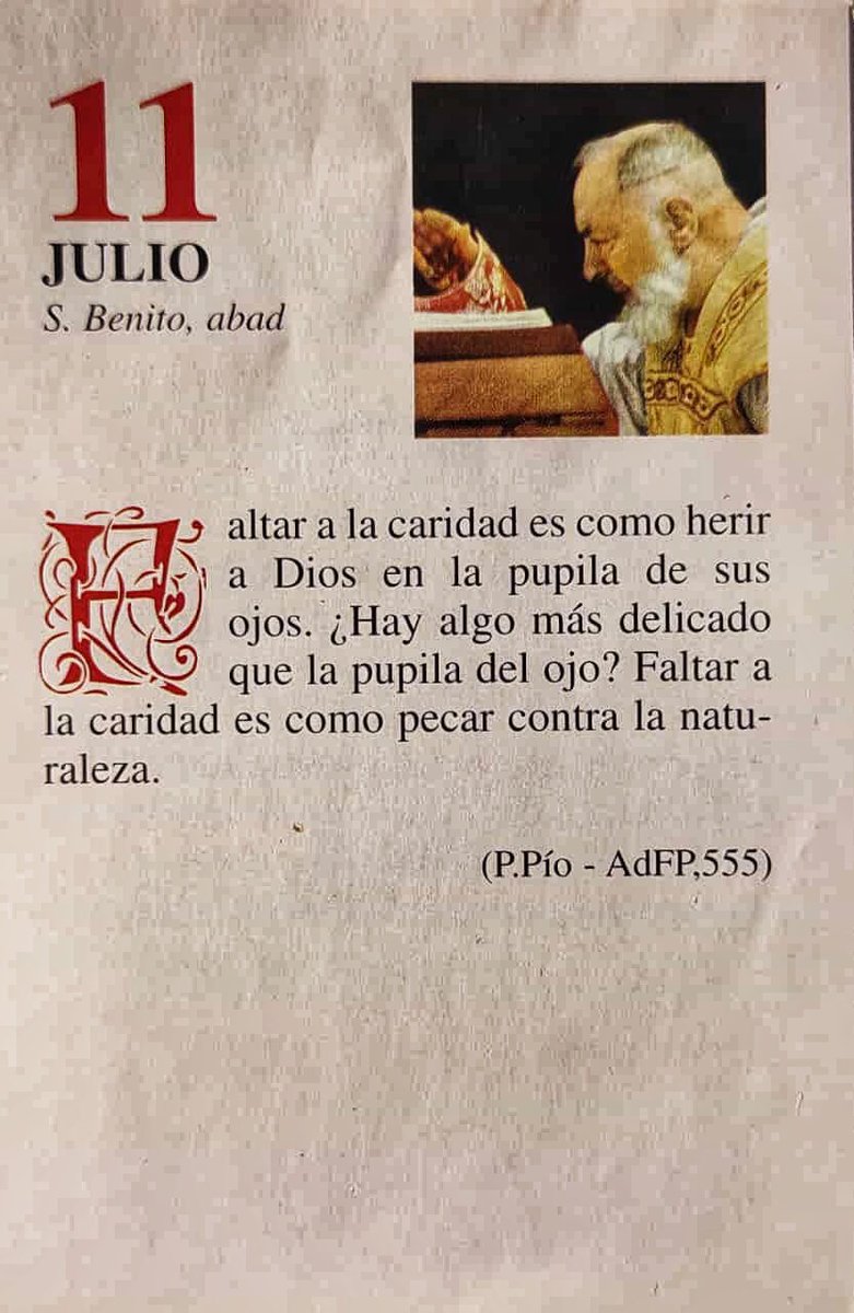 SanPadrePioPiet's tweet photo. ¡Feliz Sábado 11 de Julio!

“Faltar a la caridad es como herir a Dios en la pupila de sus ojos. ¿Hay algo más delicado que la pupila del ojo? Faltar a la caridad es como pecar contra la naturaleza.” https://t.co/n2GYiBt2kr