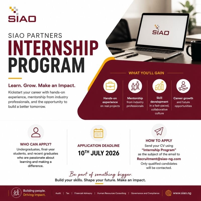 tohire_ng's tweet photo. BELOW IS THE LIST OF 7 HOT 🔥🔥🔥 GRADUATE TRAINEE/INTERNSHIP PROGRAMMES POSTED TO OUR PLATFORMS THIS WEEK!!!

1.) SIAO INTERNSHIP PROGRAMMES (slide 1)

2.) Community Manager Intern at Pulse NG

Apply 👇 
https://t.co/q88oHnsRyo

3.) Leventis Graduate Trainee Program (slide 2)

3.) Watershed Graduate Trainee Programme (slide 3)

4.) TotalEnergies SIWES Internship 2026

Locations: Lagos, Abuja & Port Harcourt

Duration: 6 months (September 2026 – February 2027)

Apply 👇 
https://t.co/7x4PZX8ldI

5.) Chevron NMA Medical Radiographer Internship

Apply 👇 
https://t.co/KLzLVLr5mn

6.) Graduate Trainee (Electrical & Solar) at Basscomm Group Limited

Apply 👇 
https://t.co/0OM2anQx9a

7.) Graduate Trainee (Engineering) at Human Capital Partners (HCP)

Apply 👇 
https://t.co/v16rlF8Rqn

FOLLOW OUR PLATFORMS ON:

WhatsApp Channel 👇👇👇
https://t.co/KWTWQ1fFpy

Telegram Channel: https://t.co/6VSfDmj8SV 

IG: https://t.co/foZHZsn6Ru 

Facebook: https://t.co/hT2l5gdXPM 

X: https://t.co/pvzbIUbjkG