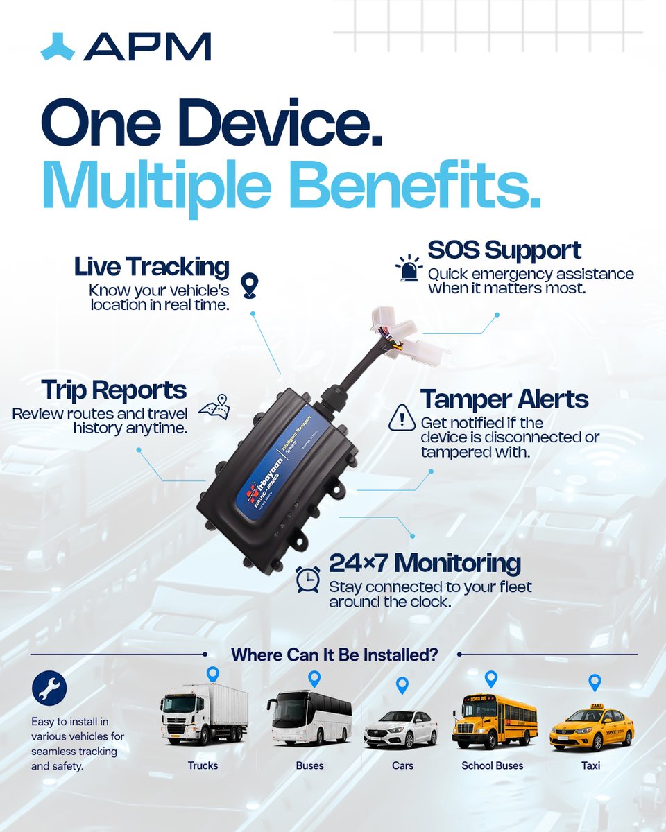APMGROUP_'s tweet photo. 🚛 Every fleet owner asks one question: "Is my vehicle safe?"
Track your vehicles in real time, receive tamper alerts, access trip history, and stay AIS 140 compliant with APM AIS 140 GPS.
📞 +91 96006 96008🌐 https://t.co/yM2ShfwhbA
#AIS140 #FleetManagement #VehicleTracking #IoT https://t.co/H9Lw1rqLsR