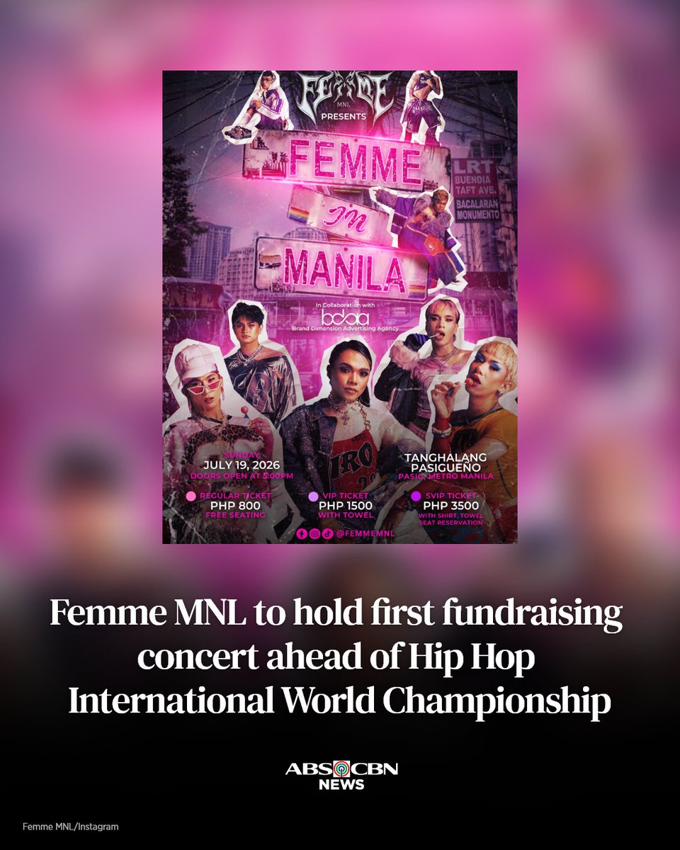 ABSCBNNews's tweet photo. As Femme MNL prepares to carry the Philippine flag at the Hip Hop International World Championship, every performance at home becomes a part of the story that brought them there.
Join the crew as they stage their fundraising concert on July 19 at Tanghalang Pasigueño.
Other details here: https://t.co/zA2FcaASLN