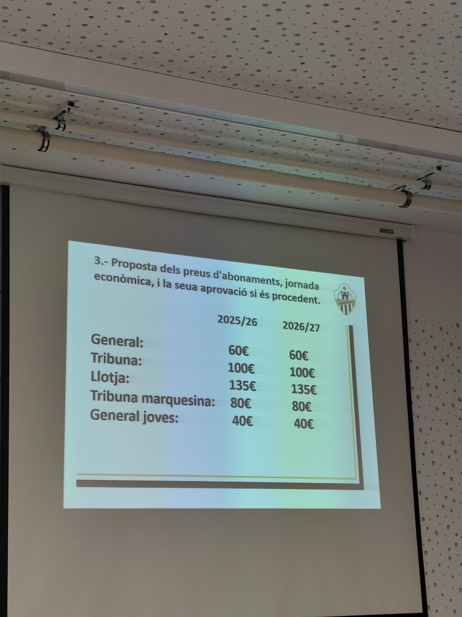 ontinyent1931cf's tweet photo. #ASSEMBLEA |
La Junta Directiva proposa mantindre els preus dels abonaments respecte a la passada temporada. https://t.co/zzuuG8usBQ