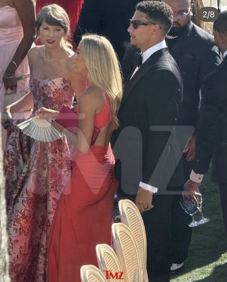thehamptonsboy's tweet photo. ….#TaylorSwift and #TravisKelce first time out after their wedding to a friends wedding. #TaylorSwift was wearing #Markarian !¡! https://t.co/wA3ey2HubB