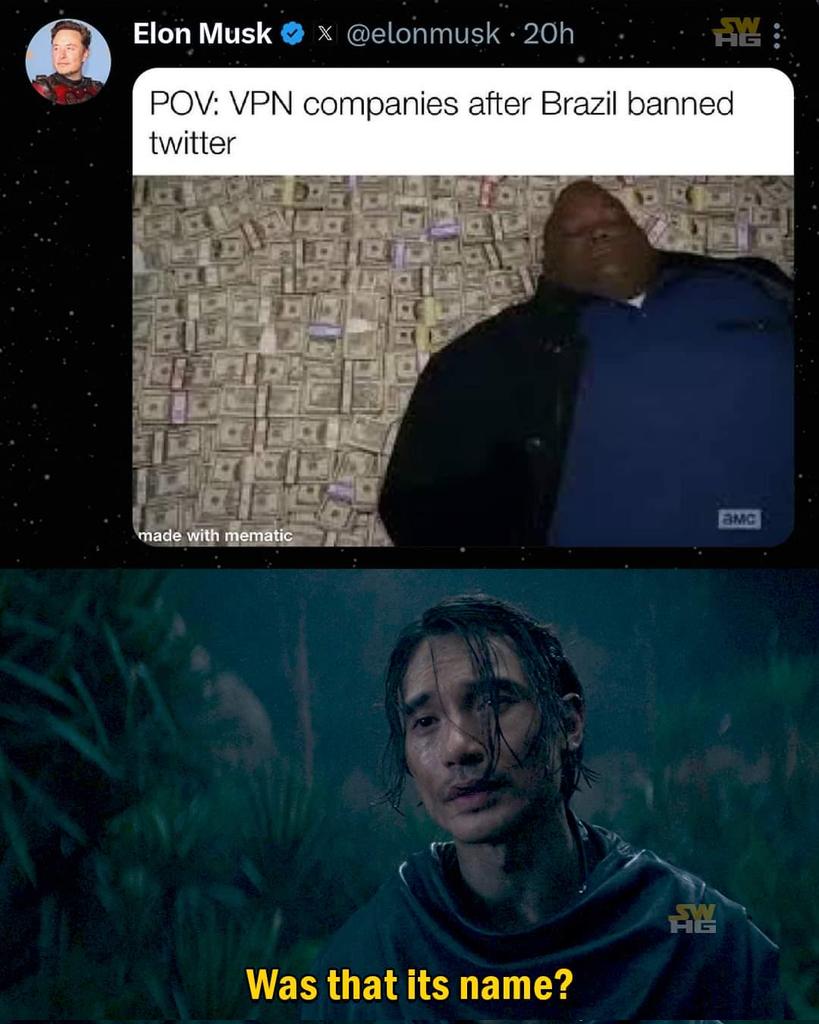 PiadasBRBR's tweet photo. Os únicos que realmente venceram essa treta foram as VPNs. 💸😂

#Memes #Brasil #Humor #XBrasil https://t.co/YyrrVmFWwx