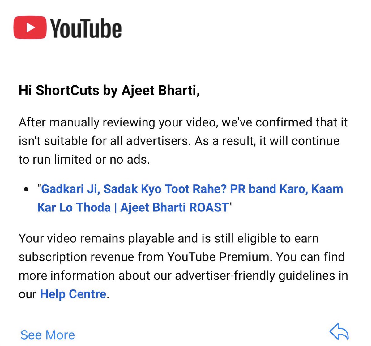 ajeetbharti's tweet photo. टूटी सड़क में गिरते व्यक्ति को @YouTube @YouTubeIndia shocking content मान कर, वीडियो डीमोनेटाइज कर रहा है। यानी, @YouTubeCreators जो न्यूज बेस्ड हैं, वो सड़क पर गिरे व्यक्ति की वीडियो नहीं दिखा सकते! इन BKL के हिसाब से तो कोई भी रैंडम वीडियो उठा कर कुछ भी कह देंगे। हमारा @GoI_MeitY यूट्यूब को किस तरह के ‘जॉब’ देने में व्यस्त है, यह कहूँगा तो मिर्ची लग जाएगी।