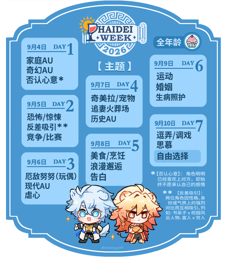 Phaidei_Week's tweet photo. ⠀ 
☀️🍷厄敌周 2026 

【 CN 】 主题正式公开！

📅 2026 年 9 月 4 日－9 月 10 日

活动标签：
（1）#phaidei
（2）#PhaideiWeek 或 
⠀ ⠀ ⠀ #PhaideiWeek2026

期待看到大家的作品！

更多资讯请见下方 ↓ https://t.co/I5mgFrPPYZ