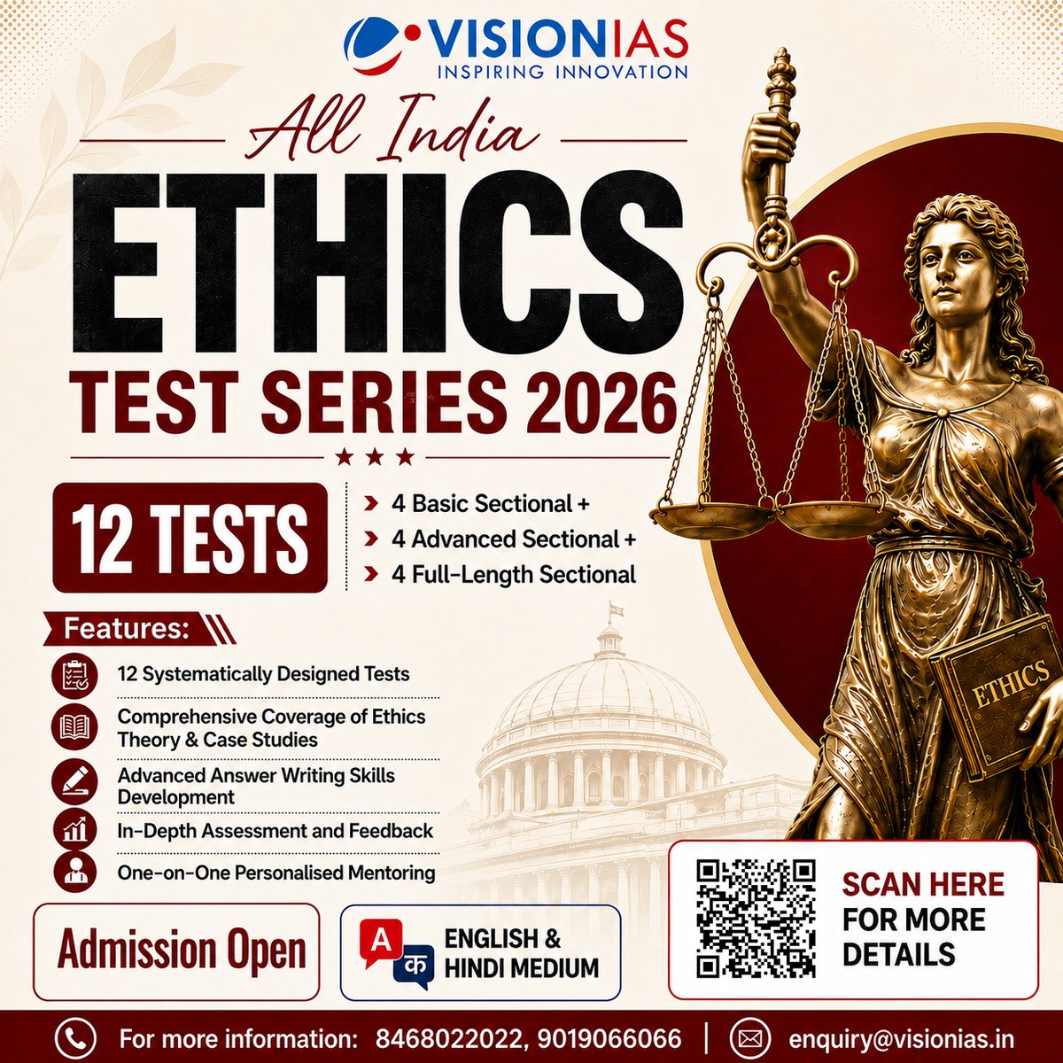 Vision_IAS's tweet photo. Vision IAS All India Ethics Test Series 2026 | Admissions Open
Excel in UPSC CSE Mains GS Paper IV (Ethics, Integrity & Aptitude) with the Vision IAS All India Ethics Test Series 2026.
#VisionIAS #UPSC2026 #UPSCMains #Ethics #EthicsTestSeries #GSPaper4 https://t.co/6f5DdcqClw