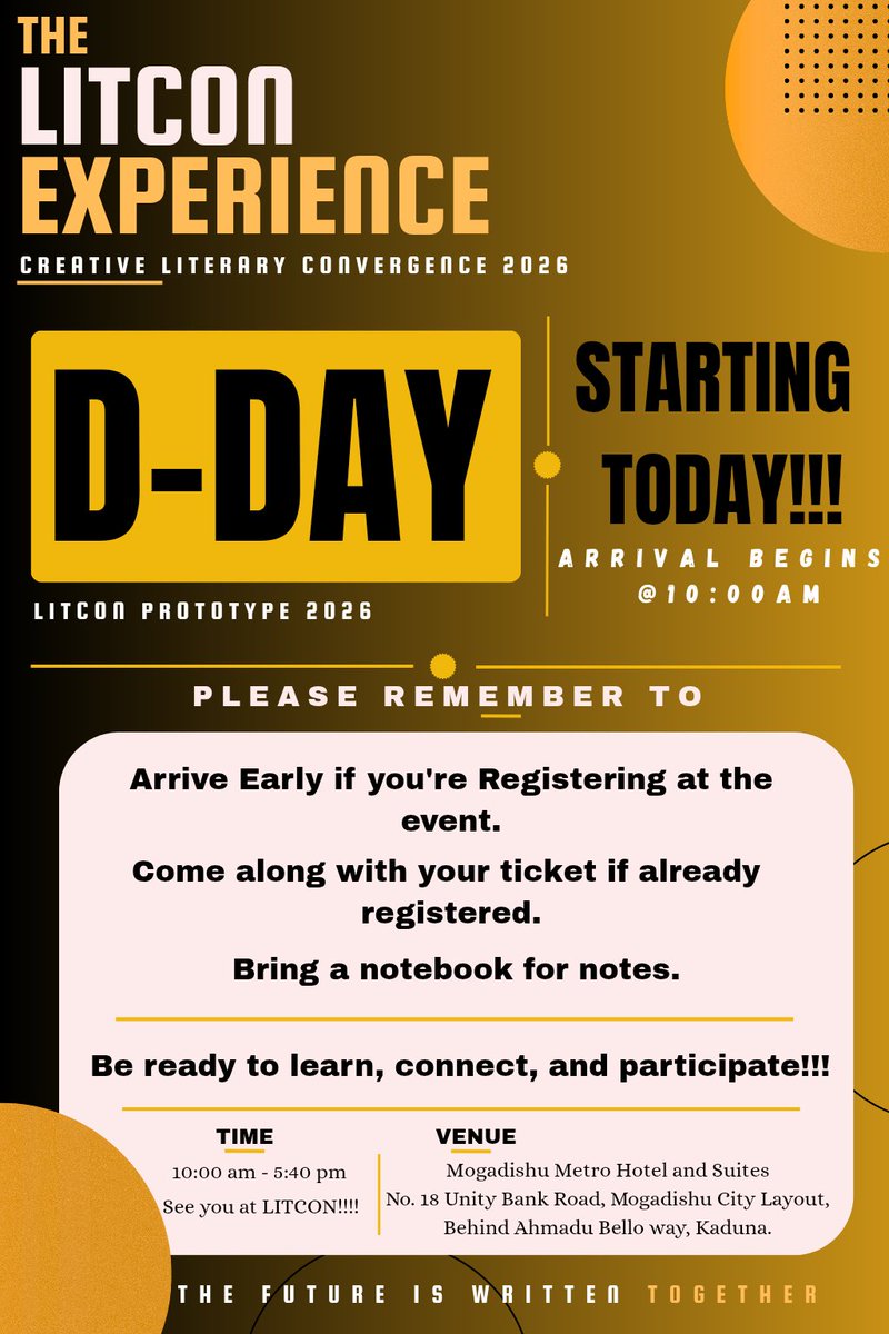 goodlyagency's tweet photo. Happening Today π₯³π₯³
See you thereπ
#litcon #thegoodcommunity #kadunareads https://t.co/eTlrTohJyi