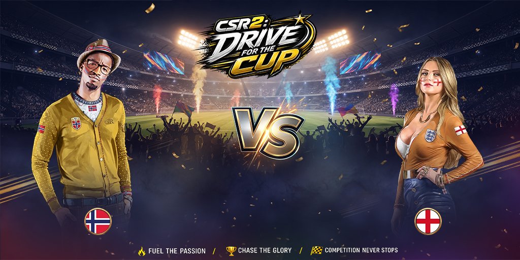 CSRRacing's tweet photo. 🇳🇴 Norway 🆚 England 🏴󠁧󠁢󠁥󠁮󠁧󠁿 | Quarter Final

🏆 Country stickers are now available in your in-game Inbox! Claim your sticker, add it to your collection, and equip the nation you're backing to represent your team on the track.

⚽ A place in the Semi-Finals is on the line as Norway takes on England in the latest CSR2: Drive for the Cup showdown.

🔥 Who are you driving for?
Drop your pick in the comments and let us know which nation has your support before kick-off.

🏁 See you on the track!

Play CSR2 here: https://t.co/BI5gzBEdzu

#CSR2 #DriveForTheCup #Norway #England