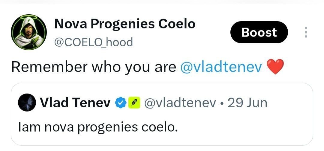 OptimisticD3G3n's tweet photo. . @vladtenev followed @blknoiz06 just Now.

Now you read our narrative and connect the dots 

Whatever thesis i made.

Ansem said himself - Black bull 

Vlad said himself - Nova Progenies COELO

Send $COELO higher 💹

0x2a1f6c02b19d7868258fccb1cffc9f3560238d6d

@blessed_mayor https://t.co/CVPCSx2hlZ