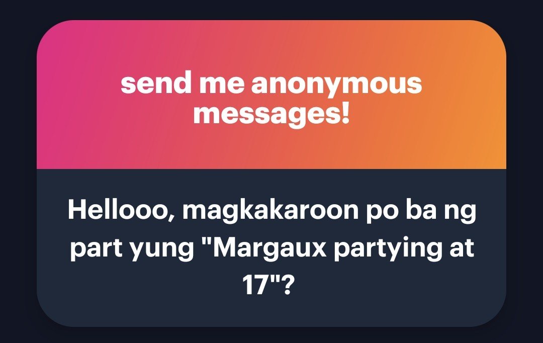 ab_ewrites's tweet photo. Hi, darlinggg. Yes meron. Baka tapusin ko lang yung mga extras sa poll noon. Actually before yung update kahapon, nagdadalawang isip ako ano isusulat ko yung Margaux at 17 or yung sa "KIM" ni Margaux. Baka next week na to, stay tune :) https://t.co/ZejRLIo3qh