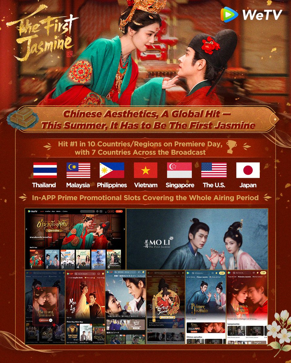 WeTVOfficial's tweet photo. Chinese Aesthetics, A Global Hit.
This Summer, It Has to Be The First Jasmine!

Cheers to an Extraordinary Finale! We turned #TheFirstJasmine into a global phenomenon.

✓ 1st Time Global Main Cast Live
✓ District-Wide Outdoor Ads Takeover
✓ 8 Viral Hits Worldwide
✓ Top Creators Led the Conversation Globally
✓ Offline Watch Parties Worldwide

#莫离 #WeTV #WeTVAlwaysMore