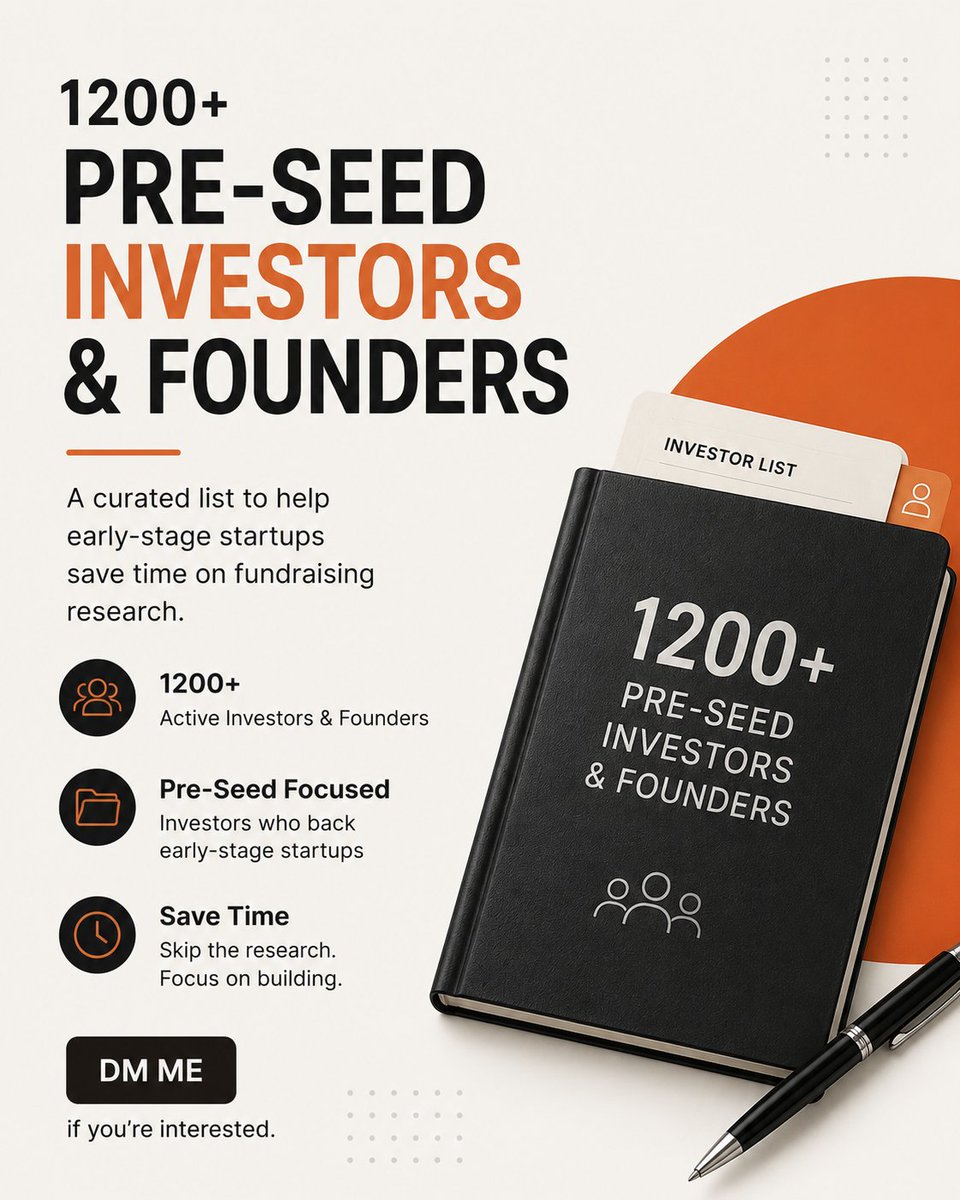 k_shit_jain's tweet photo. I've compiled a curated list of 1200+ pre-seed investors and founders to help early-stage startups save hours of fundraising research.

If you're building a startup or planning to raise your first round, this might be useful.

DM me if you'd like access. https://t.co/LzAQtvnQw4