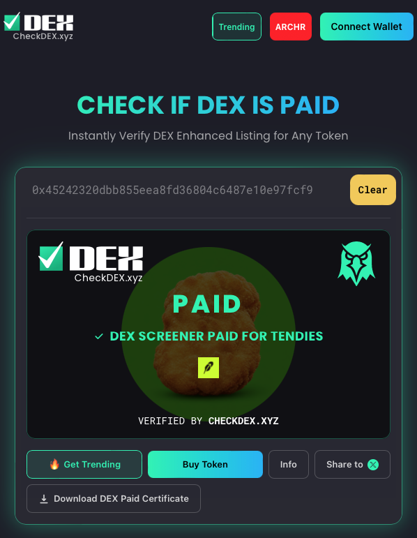 GetLitAI's tweet photo. 🍗Want Tendies?

✅https://t.co/BZJkc3TcMS now supports Robinhood Chain 🍃

Check to see if DEX is paid AND get Trending 📈for Robinhood Chain tokens!

https://t.co/gyW6TvvKX5 https://t.co/couqqrws1o