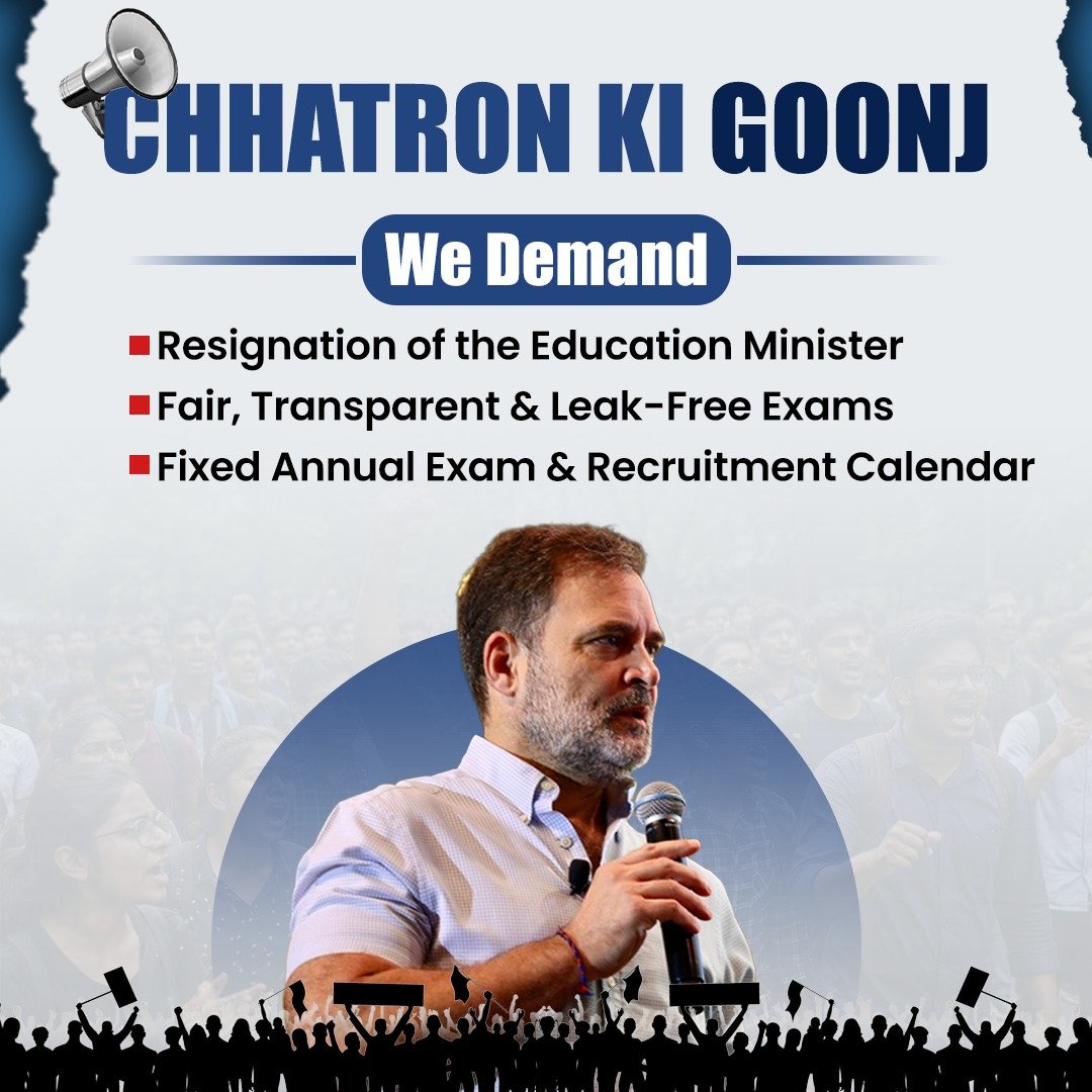 INCIndia's tweet photo. No More Paper Leaks.
No More Uncertainty.
No More Broken Dreams.

Join Chhatron Ki Goonj and stand with millions of students demanding a transparent, accountable, and better education system. https://t.co/Cg5X0jketA