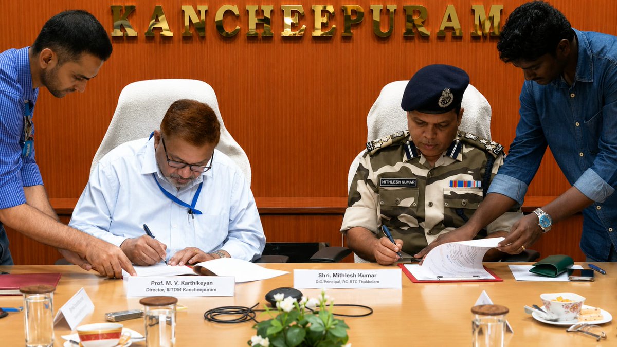 CISFHQrs's tweet photo. CISF signs a MoU with IIITDM Kancheepuram to provide specialized Cyber Security Training

In significant milestone #CISF an MoU with IIITDM Kancheepuram, Tamilnadu for conducting a specialized Cyber Security Training Programme w.e.f. 20.07.2026 for CISF personnel.

The MoU was signed by Shri M. V. Karthikeyan, Director, IIITDM Kancheepuram and Shri Mithlesh Kumar DIG, CISF RC RTC Thakkolam.

The event was graced by senior dignitaries from IIITDM, including Prof. Jayabal K., Dean (DIICE) and Shri A. Chidambaram, Registrar, along with Shri Nilesh Kumar, Sr. Commandant and other CISF Officers. 

The collaboration marks a significant step towards strengthening CISF’s cyber security capabilities through specialized training and institutional support from IIITDM Kancheepuram. The initiative aims to build in-house expertise, enhance operational preparedness and develop a highly skilled cadre capable of protecting critical national infrastructure against evolving cyber threats.
#CyberSecurity #cybersecurityawareness #InformationSecurity #DigitalIndia #NationFirst #ShieldOfSecurity

@HMOIndia 
@PIB_India 
@mygovindia 
@DDNewslive 
@CISFTraining 
@Cyberdost 
@IndianCERT 
@pibchennai