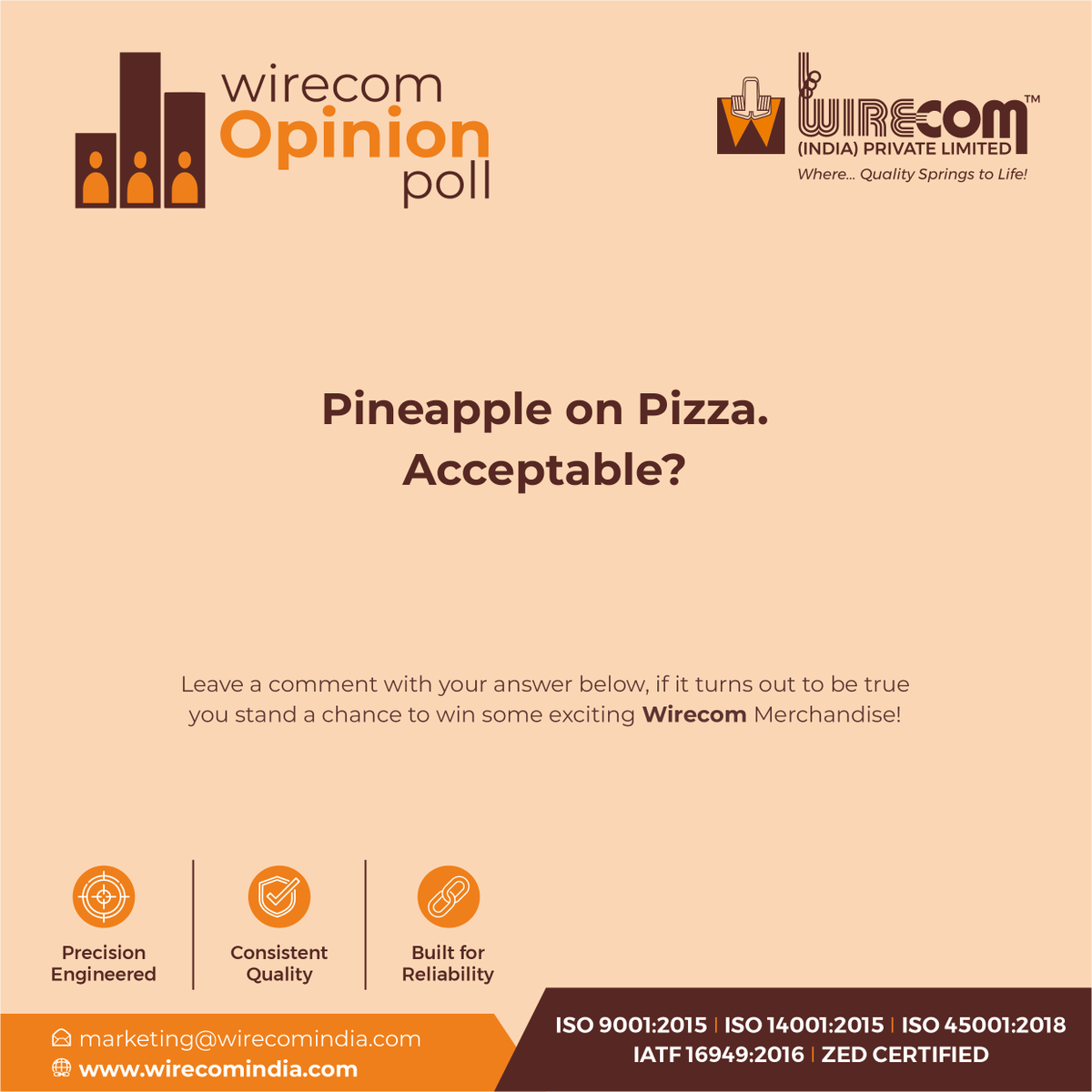 WirecomIndia's tweet photo. It's time to settle one of the internet's most debated food questions...
👍 YES – Sweet and savory is the perfect combination.
👎 NO – Pizza should stay classic!
Drop your answer in the comments below and tell us why. 

#fooddebate #pineappleonpizza #pizzalovers #polltime #poll https://t.co/e4qkXfNqoP