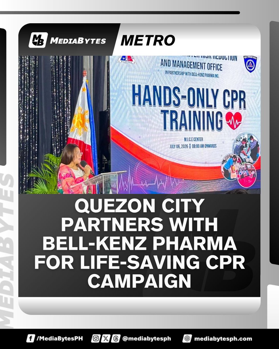 MediaBytesPH's tweet photo. #MediaBytes | Quezon City has team up with Bell-Kenz Pharma as the first Metro Manila local government to launch the Sagip CPR campaign, training ordinary citizens in life-saving emergency response.

READ MORE: https://t.co/lYZnMDOUqR https://t.co/UbuhY0xCR5