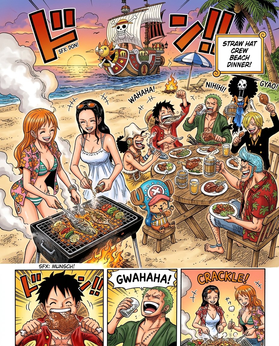 Finnajith's tweet photo. Strawhats crew in vacation mode 
#onepiece1188 https://t.co/8DM64TI2Og