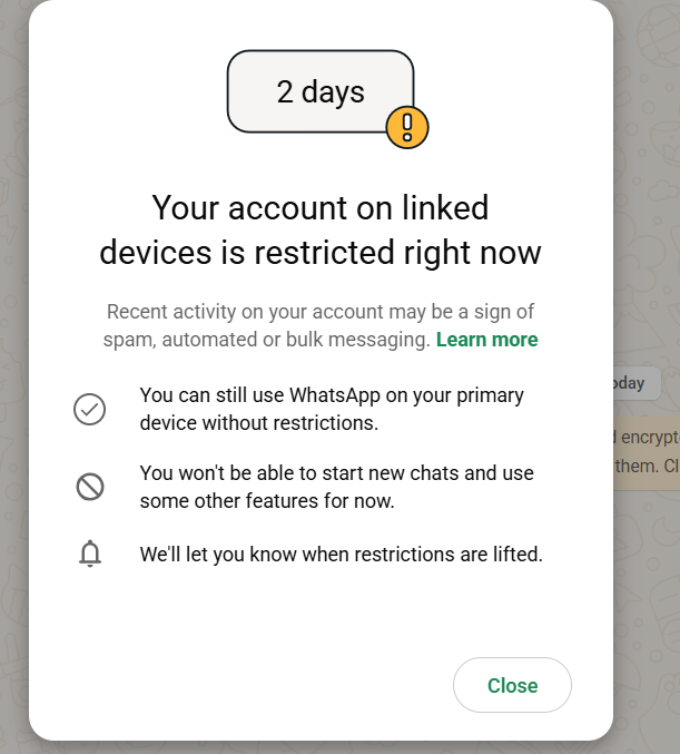 syedcompiler's tweet photo. @Meta @WhatsApp  But why ? My linked devices have been restricted for 2 days without any clear explanation. If there's a violation, tell me exactly what it was. Meanwhile, real scammers continue to operate freely. Genuine users deserve transparency and fair treatment. #WhatsApp https://t.co/1lgr1HjLCU