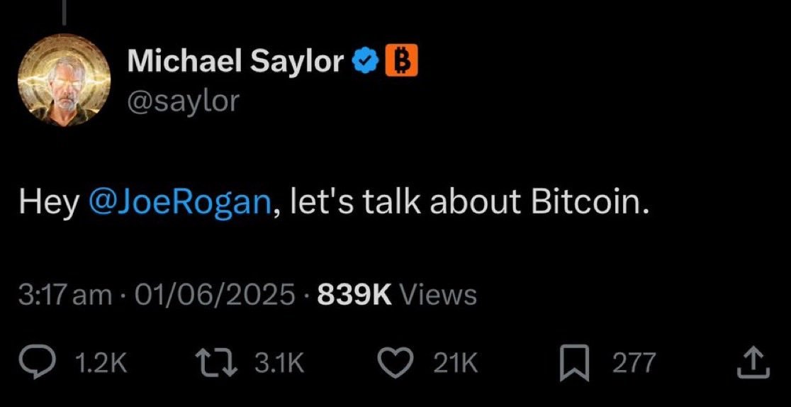 Vivek4real_'s tweet photo. LIKE IF YOU WANT TO SEE MICHAEL SAYLOR ON THE JOE ROGAN PODCAST 👀   

IT’S TIME!! https://t.co/LekXdFdFml